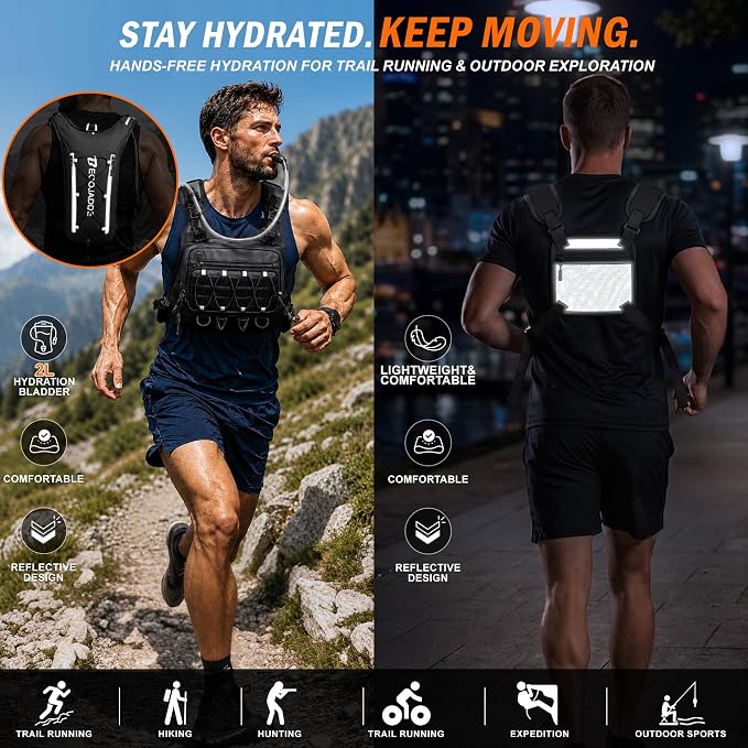 🔥Men’s 2L Tactical Hydration Running Vest – Lightweight Adjustable Chest Pack💧