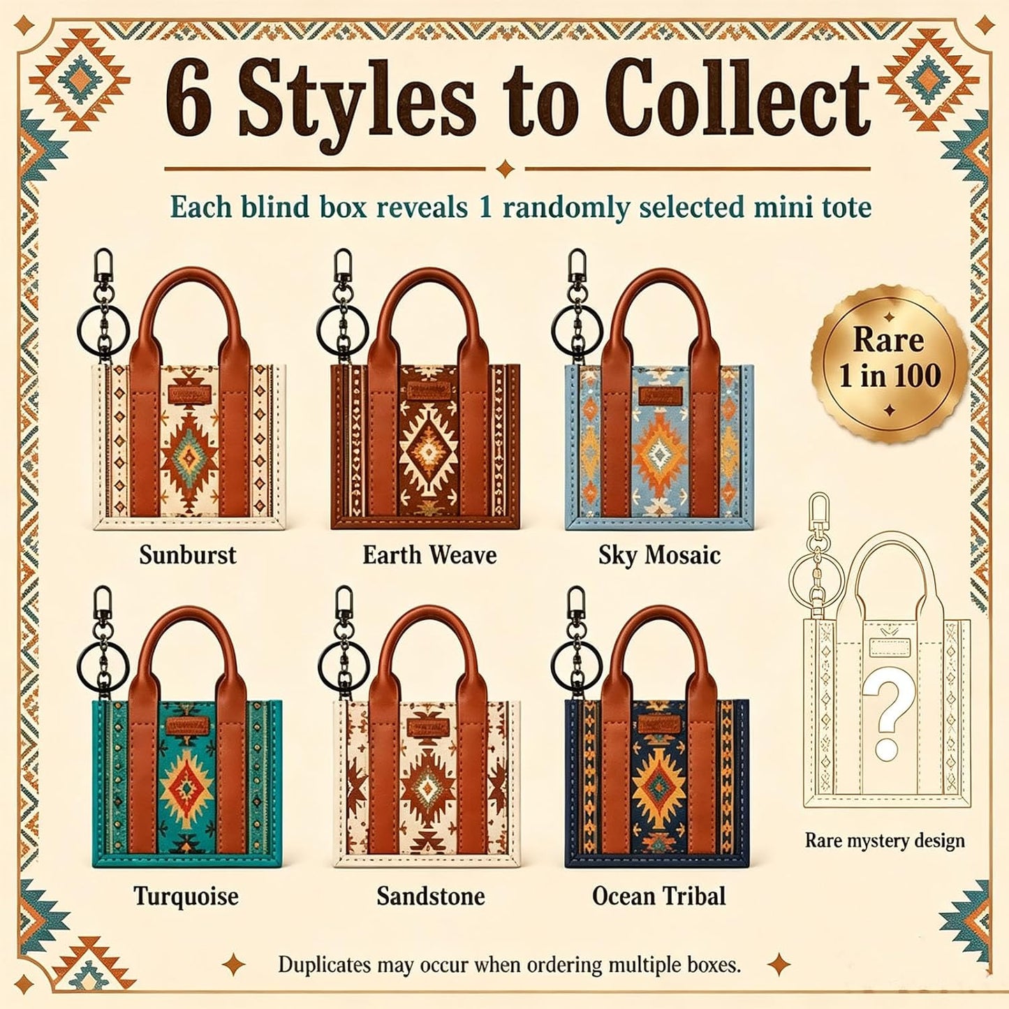 Southwestern Mini Tote Blind Box | Mystery Key Charm Collection