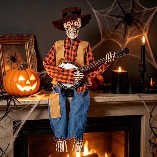 💀 Animated Banjo Skeleton Duo – Motion & Sound Activated Halloween Decor