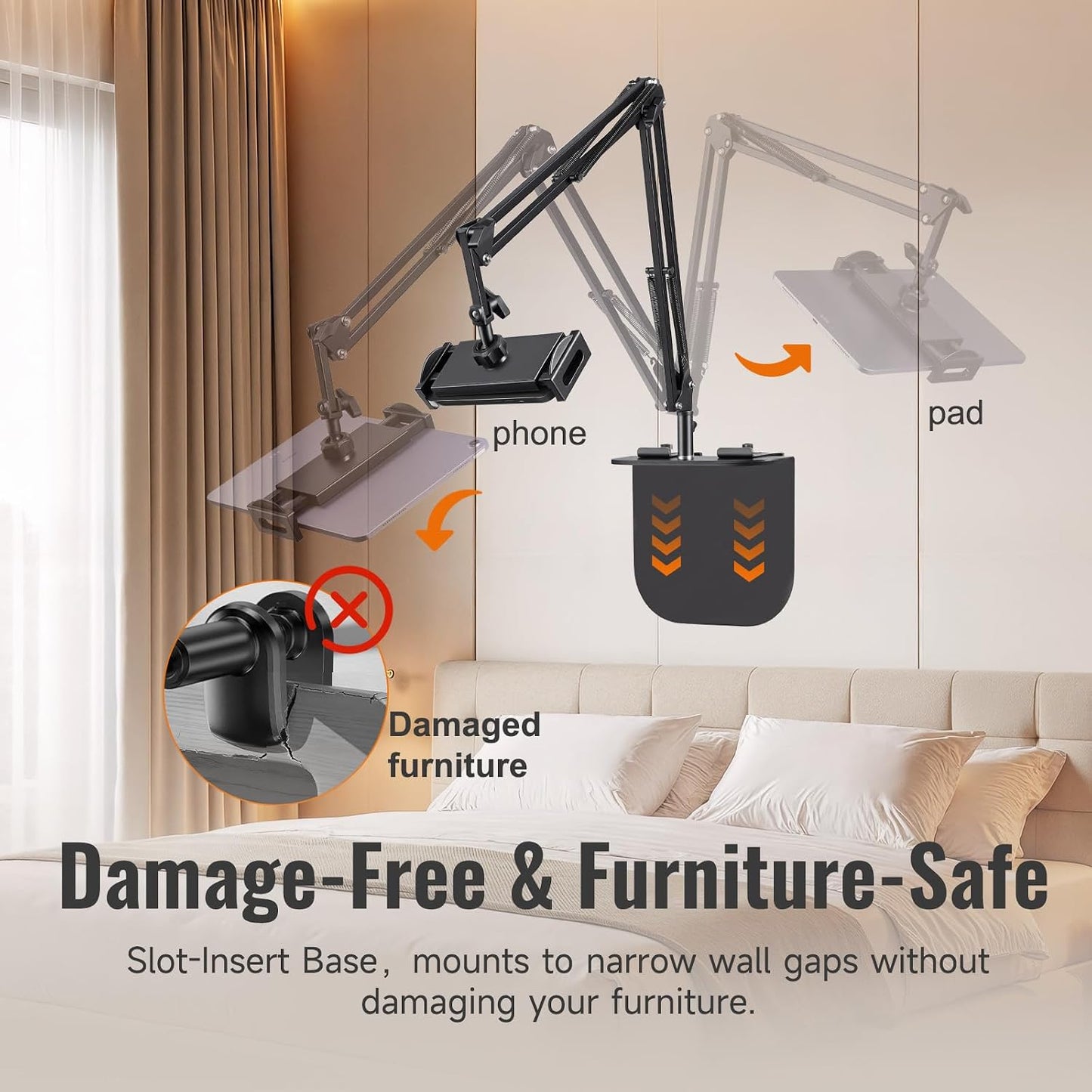 Phone Holder&Tablet Holder for Bed,Overhead Cell Phone Mount