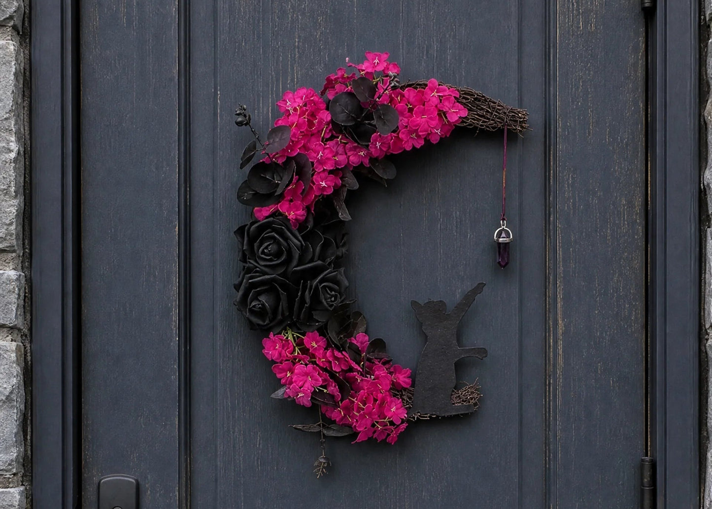 🐈‍⬛ Gothic Cat Halloween Wreath | Floral Door Decor