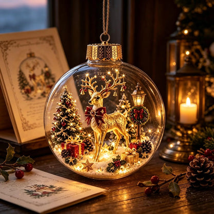 🎄 Light-Up 3D Christmas Ornaments – Battery Operated Warm White LED Scene Baubles