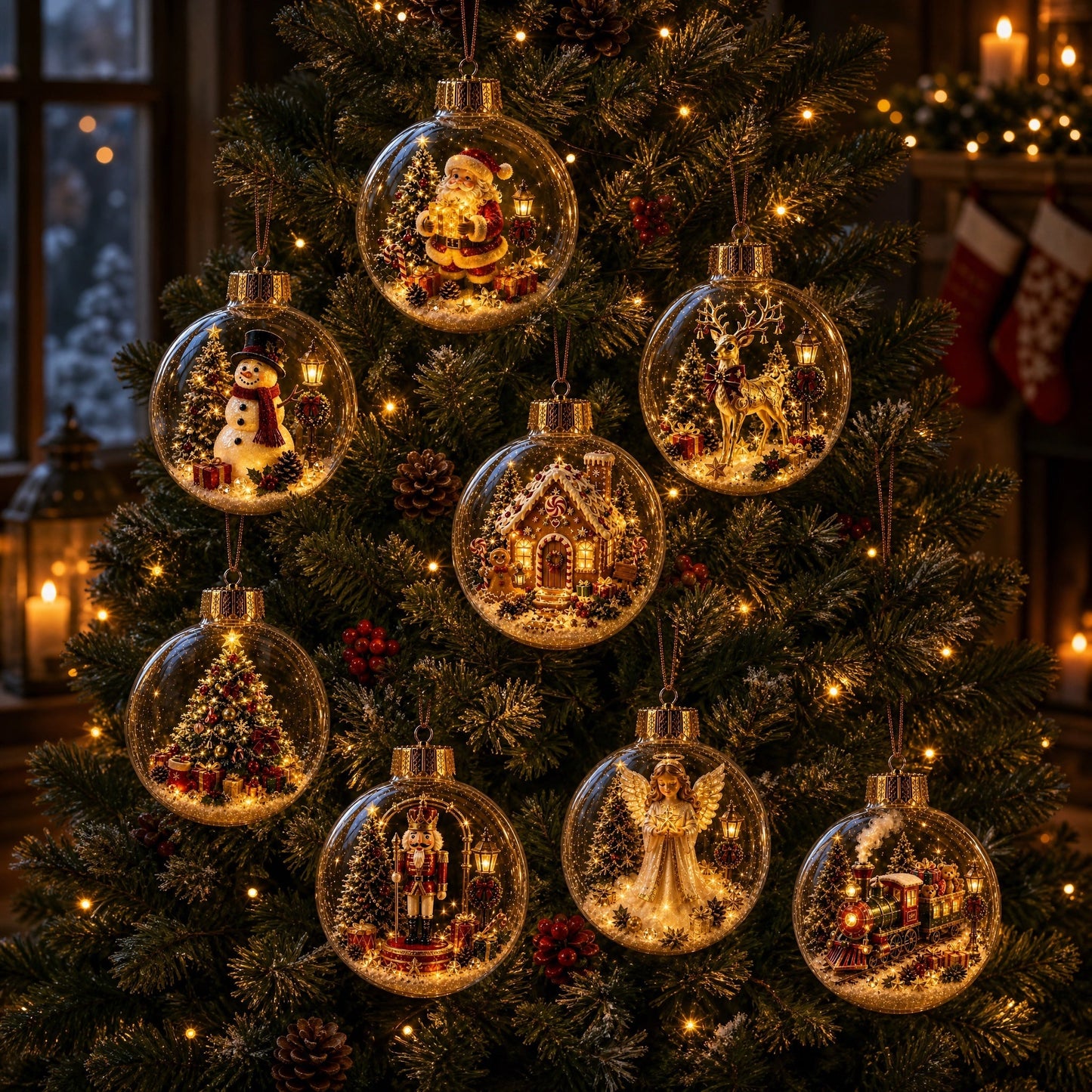 🎄 Light-Up 3D Christmas Ornaments – Battery Operated Warm White LED Scene Baubles