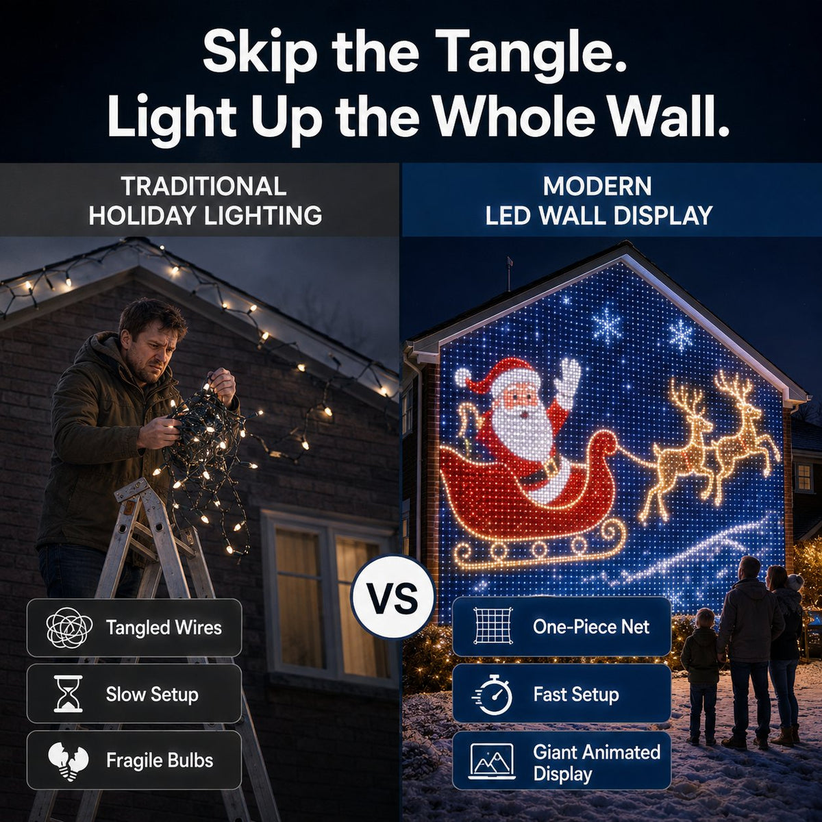 🎄Animated Christmas LED Wall Curtain Lights – Festive Outdoor Display🎅