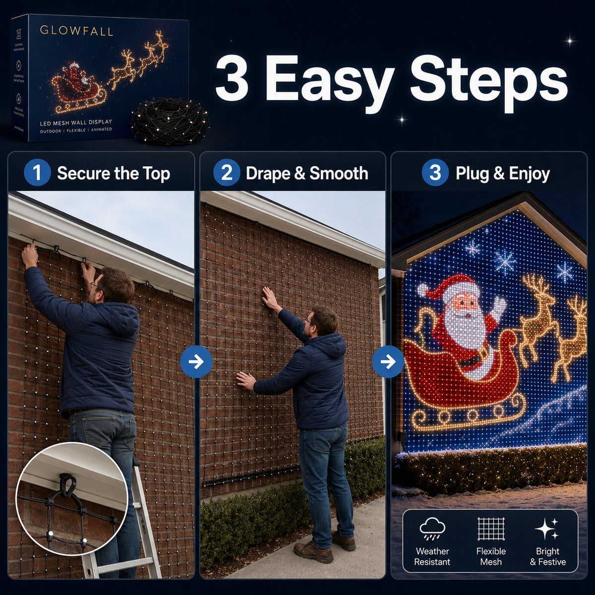 🎄Animated Christmas LED Wall Curtain Lights – Festive Outdoor Display🎅