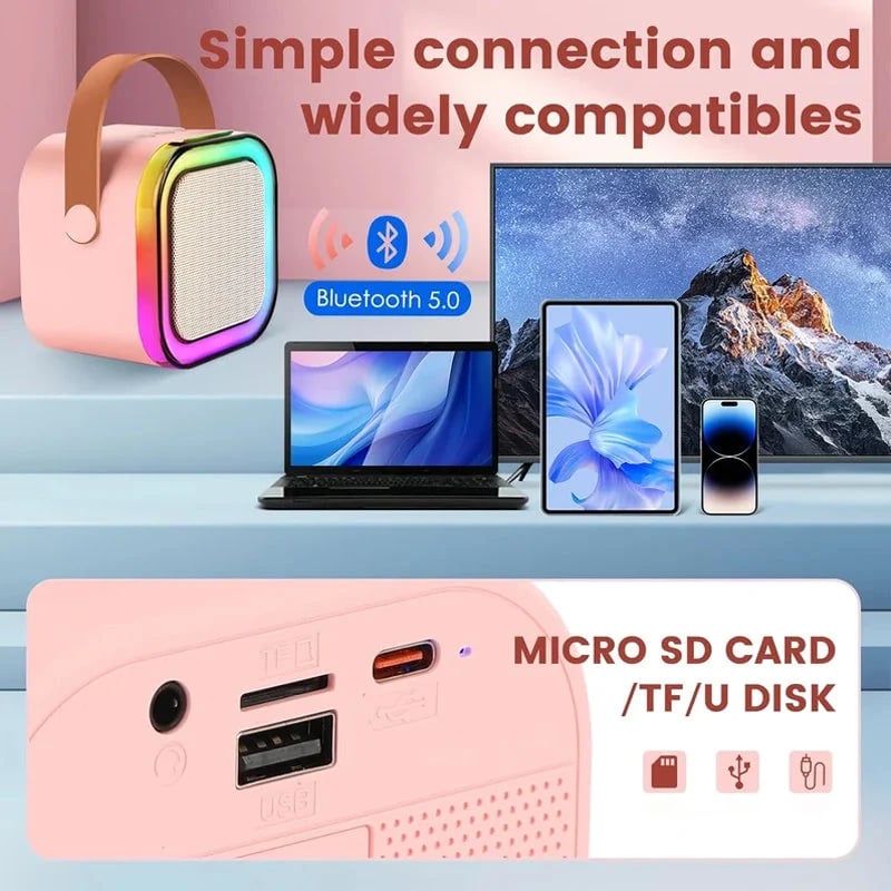 Mini Karaoke Machine with 2 Wireless Microphones – Bluetooth Singing Set 🎤