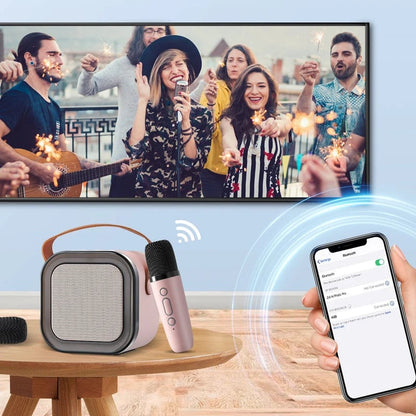 Mini Karaoke Machine with 2 Wireless Microphones – Bluetooth Singing Set 🎤