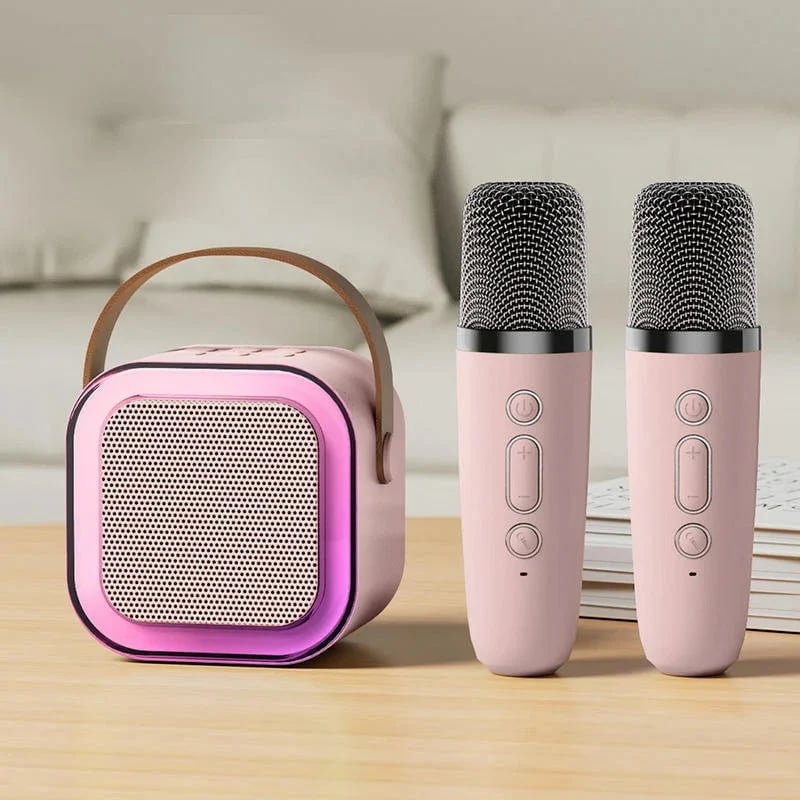 Mini Karaoke Machine with 2 Wireless Microphones – Bluetooth Singing Set 🎤