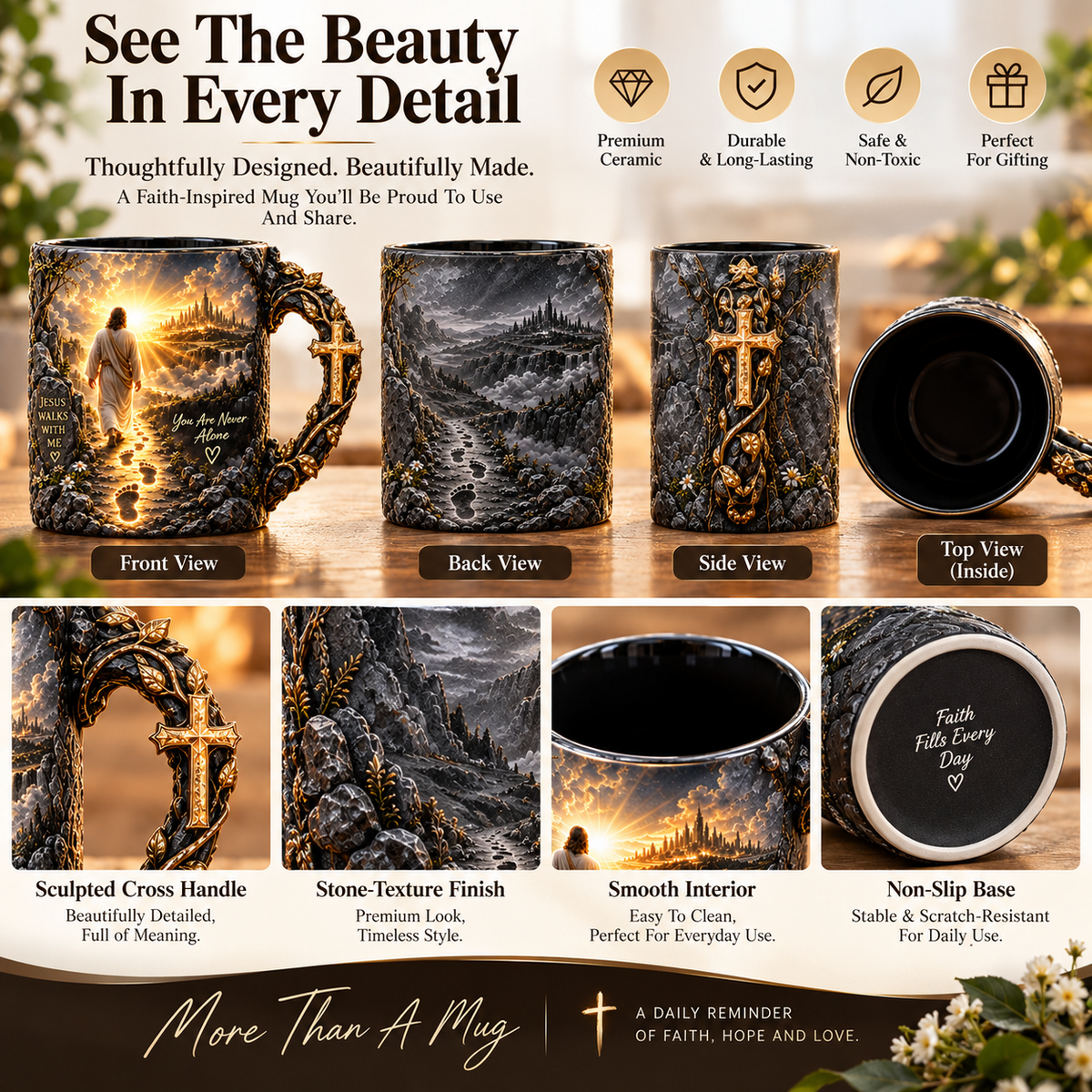 ✝️ Jesus Walks With Me – Heat-Reveal Christian Faith Mug | A Meaningful Gift