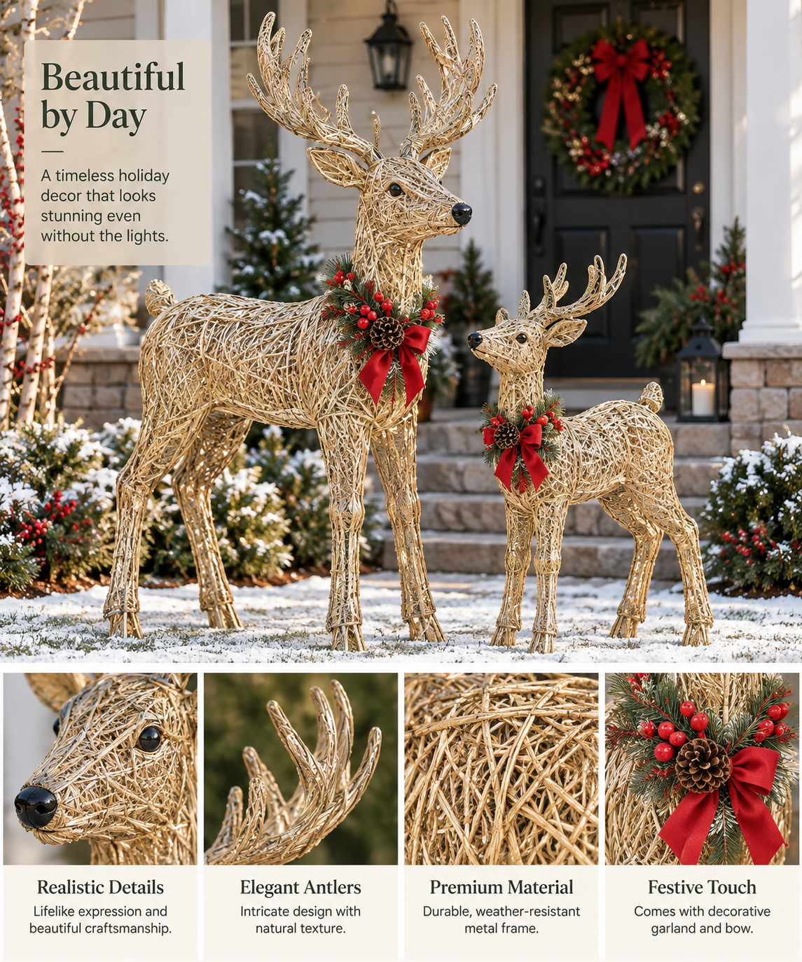 🎄 Magical Light-Up Christmas Deer & Fawn Set ✨ – Warm White LED Indoor & Outdoor Holiday Décor