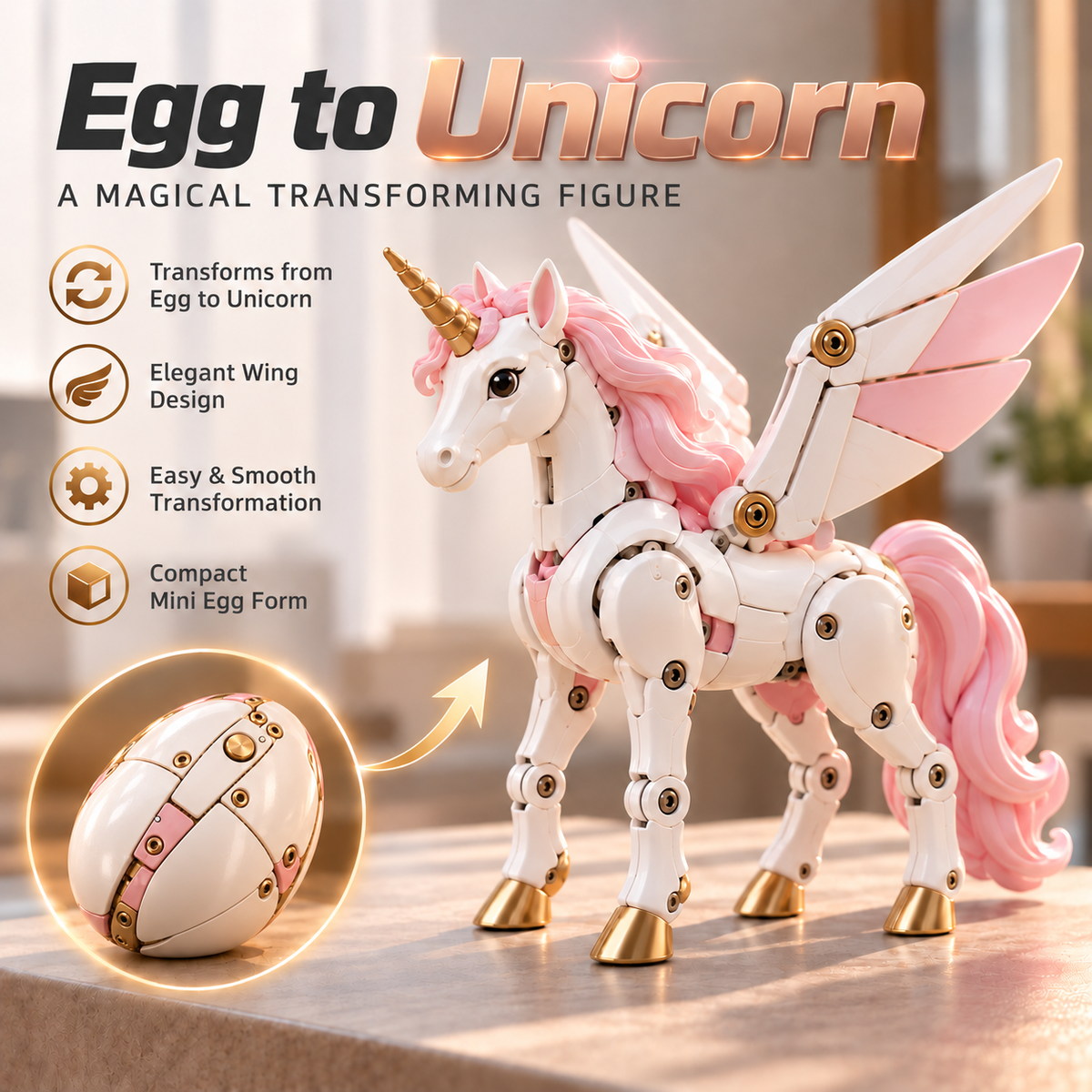 🦄 2-in-1 Transforming Mechanical Unicorn Egg – Winged Fantasy Figure