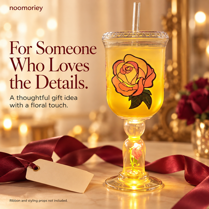 Light-Up Rose Goblet Cup with Straw, Aesthetic LED Flower Tumbler
