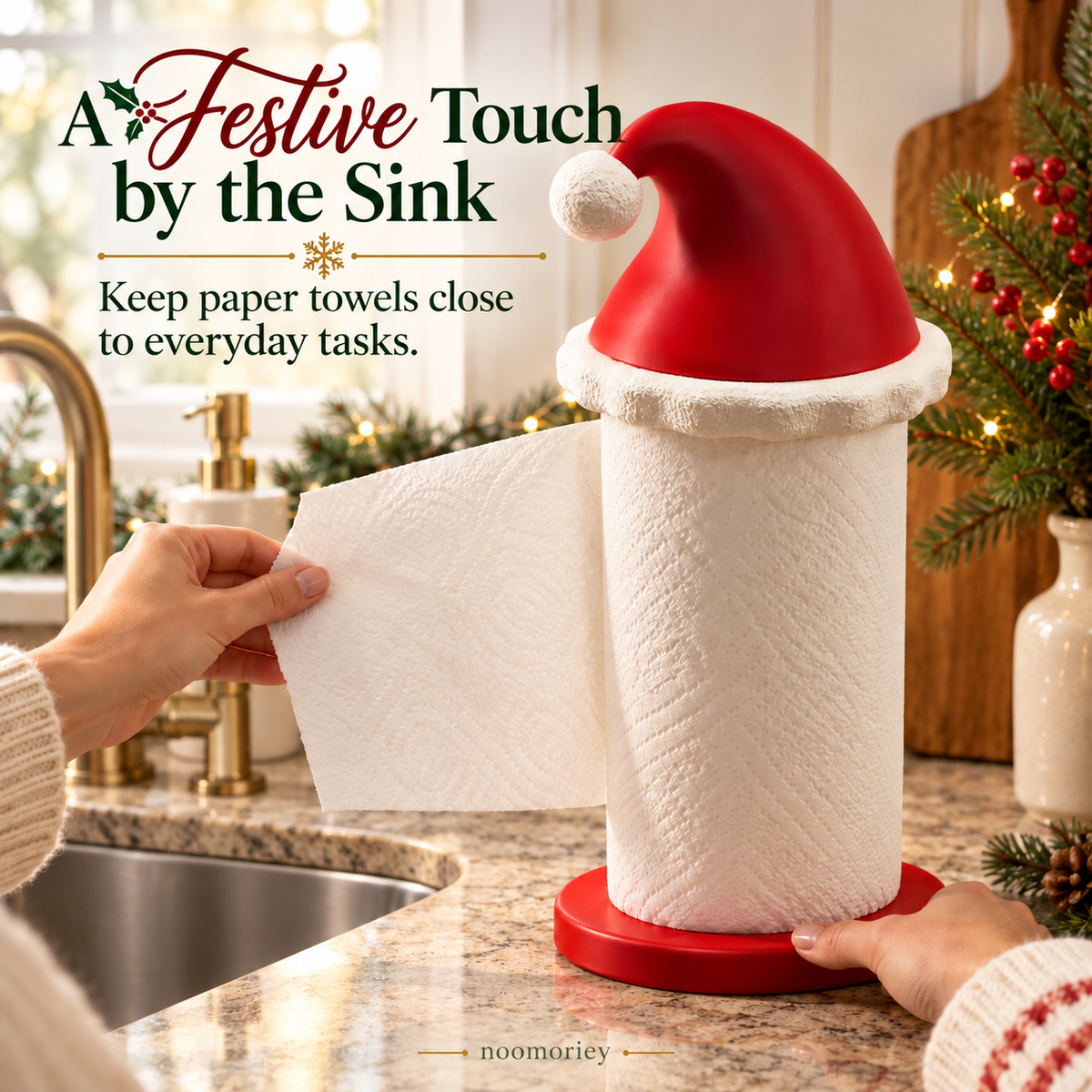 50% OFF🎅🎄 Santa Hat Paper Towel Holder – Festive Christmas Kitchen Decor 🎁