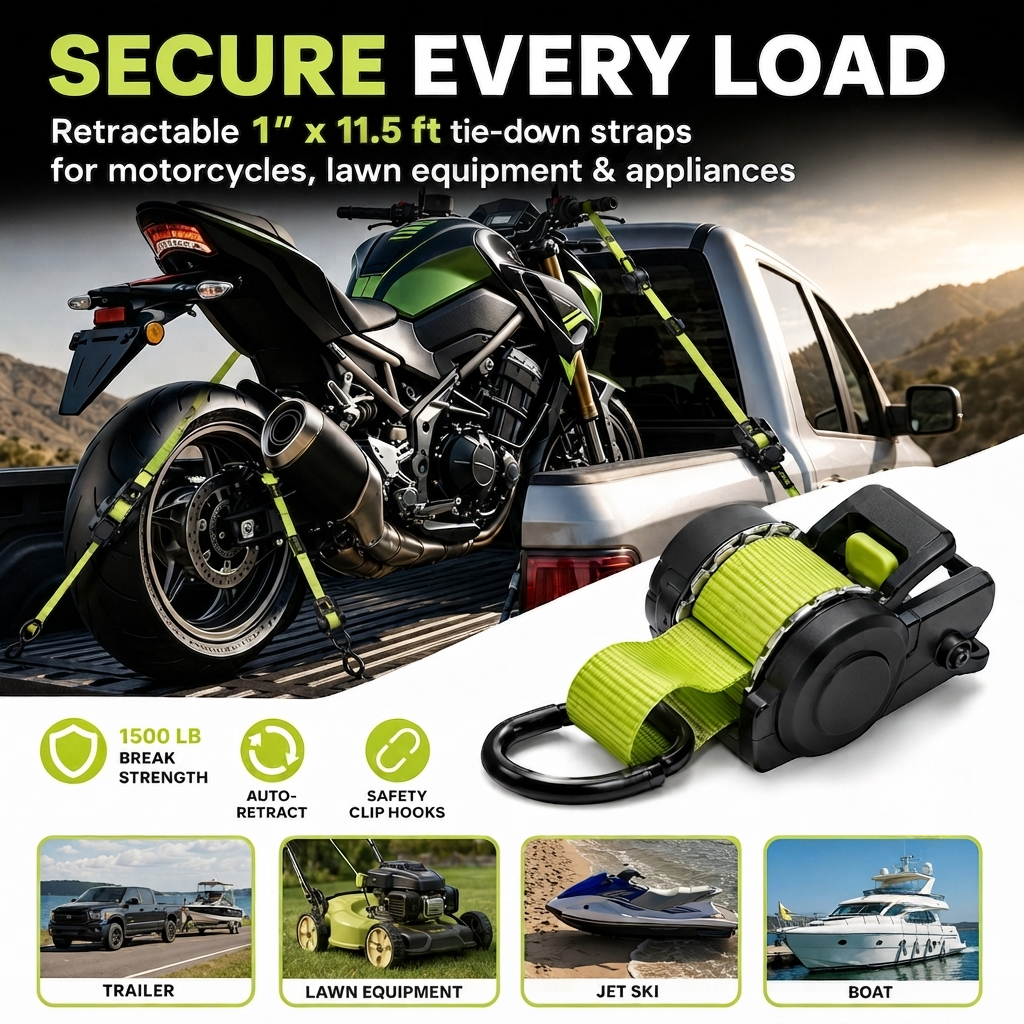⚡Green Ratchet Straps 11.5ft – 1500LB Hold for Moves & More