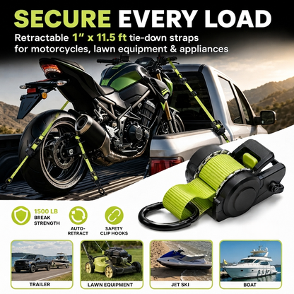⚡Green Ratchet Straps 11.5ft – 1500LB Hold for Moves & More