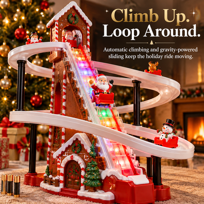 🎄✨ Santa Claus Gingerbread Climbing Toy Set – Colorful LED Lights, Music & Looping Christmas Track 🎅🎁