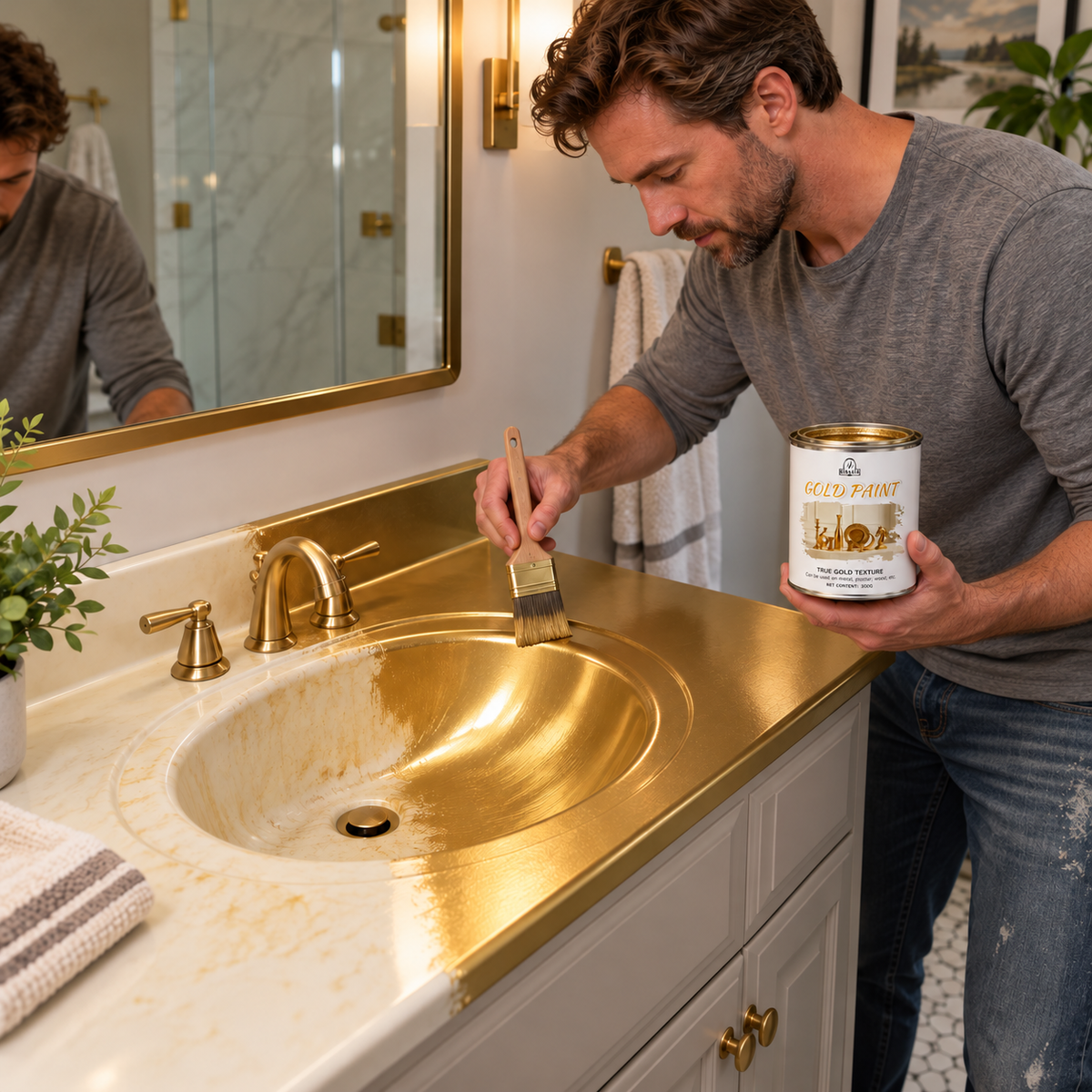 ✨ Metallic Gold Finish Paint – Rich Shimmer for Furniture, Décor & DIY Projects