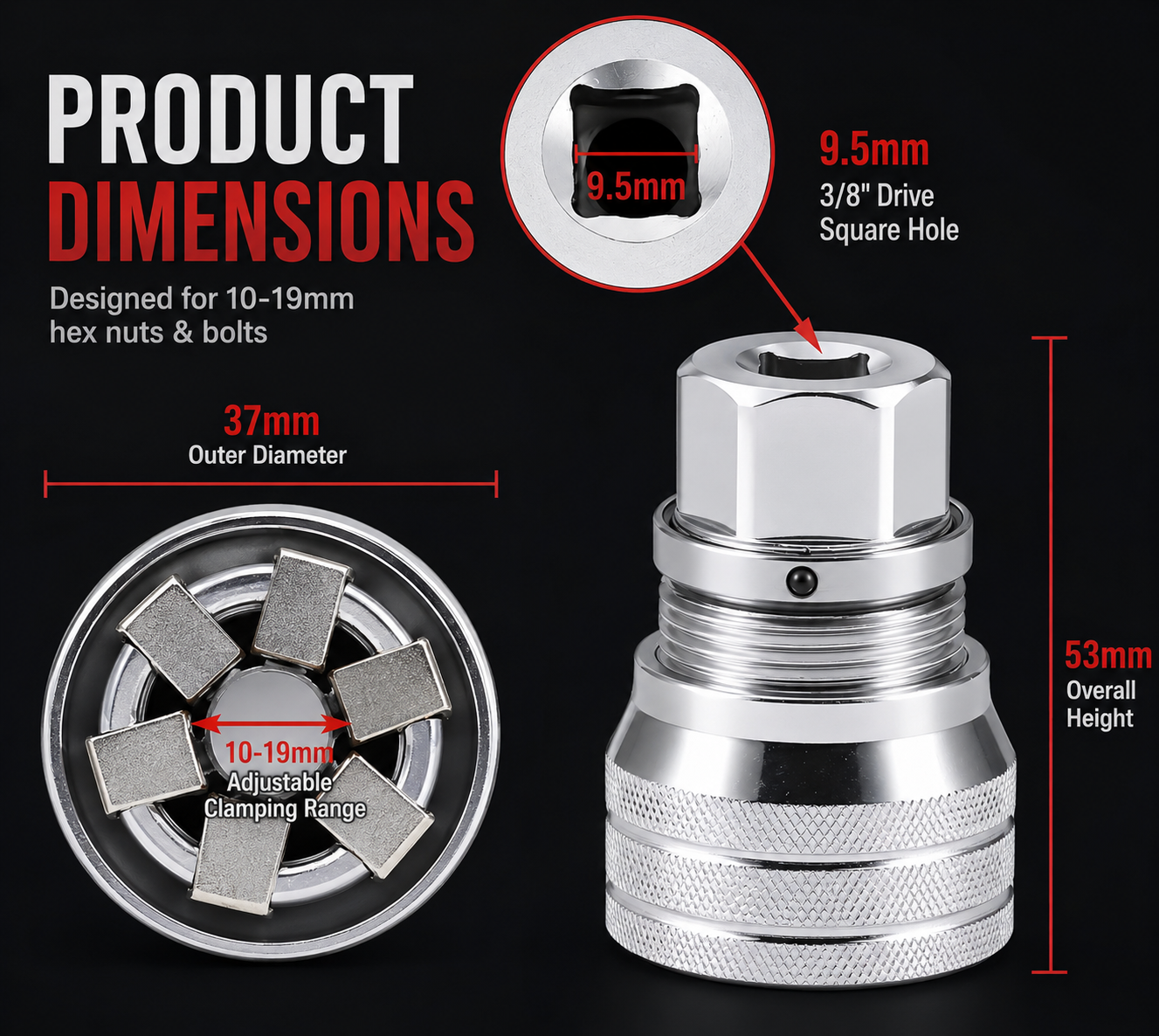 Adjustable Universal Socket Wrench – 10–19mm Multi-Function Grip Adapter