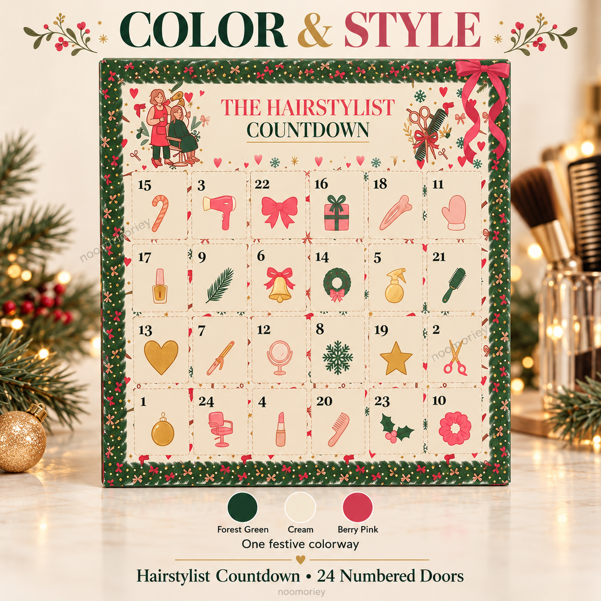 Christmas Advent Calendar for Hair Stylists, 24 Days of Beauty Salon Surprises, Hairstylist Christmas Gift, Hairdresser Gift Set, Festive Salon Decor