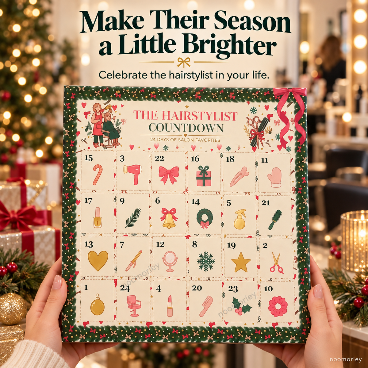 Christmas Advent Calendar for Hair Stylists, 24 Days of Beauty Salon Surprises, Hairstylist Christmas Gift, Hairdresser Gift Set, Festive Salon Decor