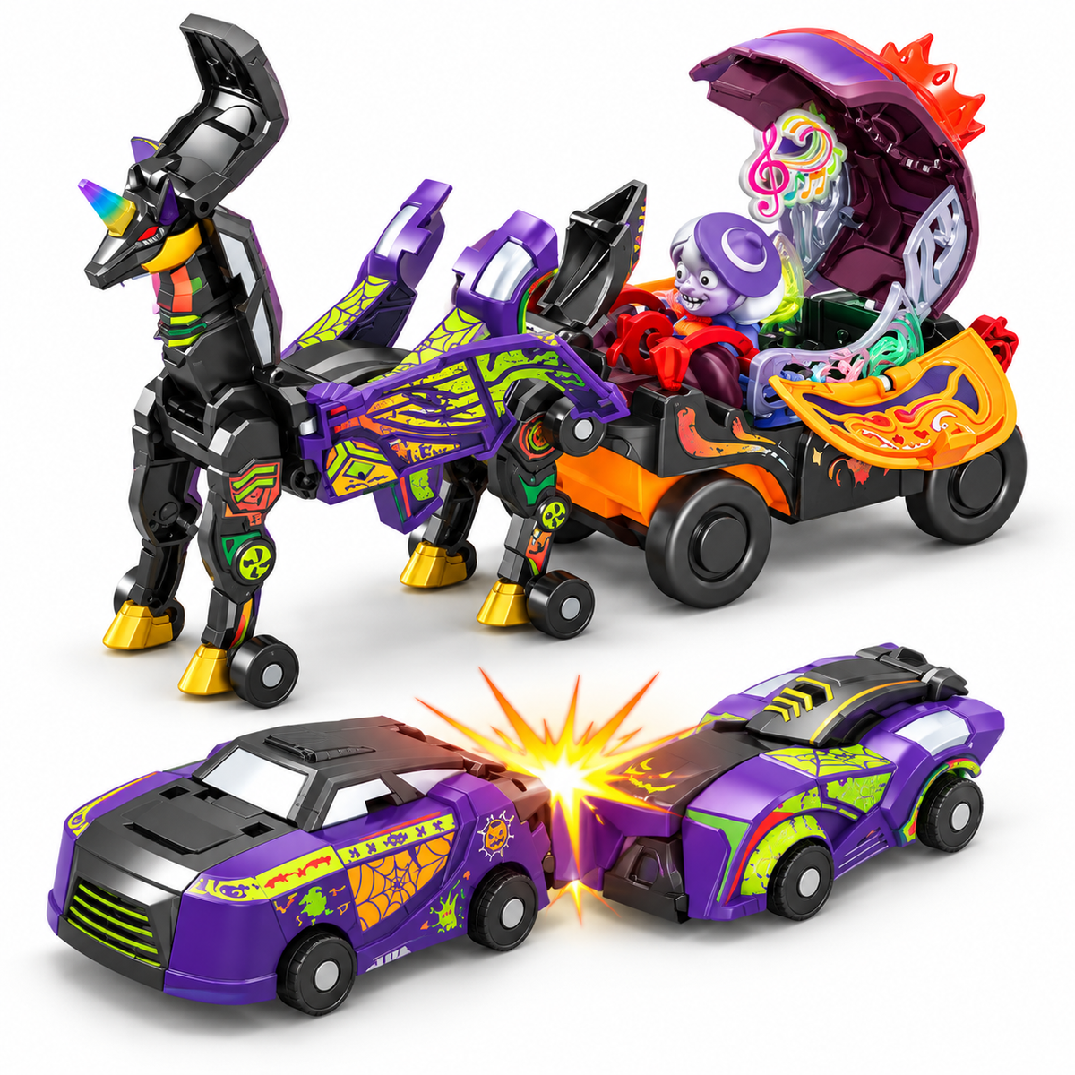 🚗2-in-1 Transforming Dragon Car Toy – Two Racing Cars Combine into a Mechanical Dragon