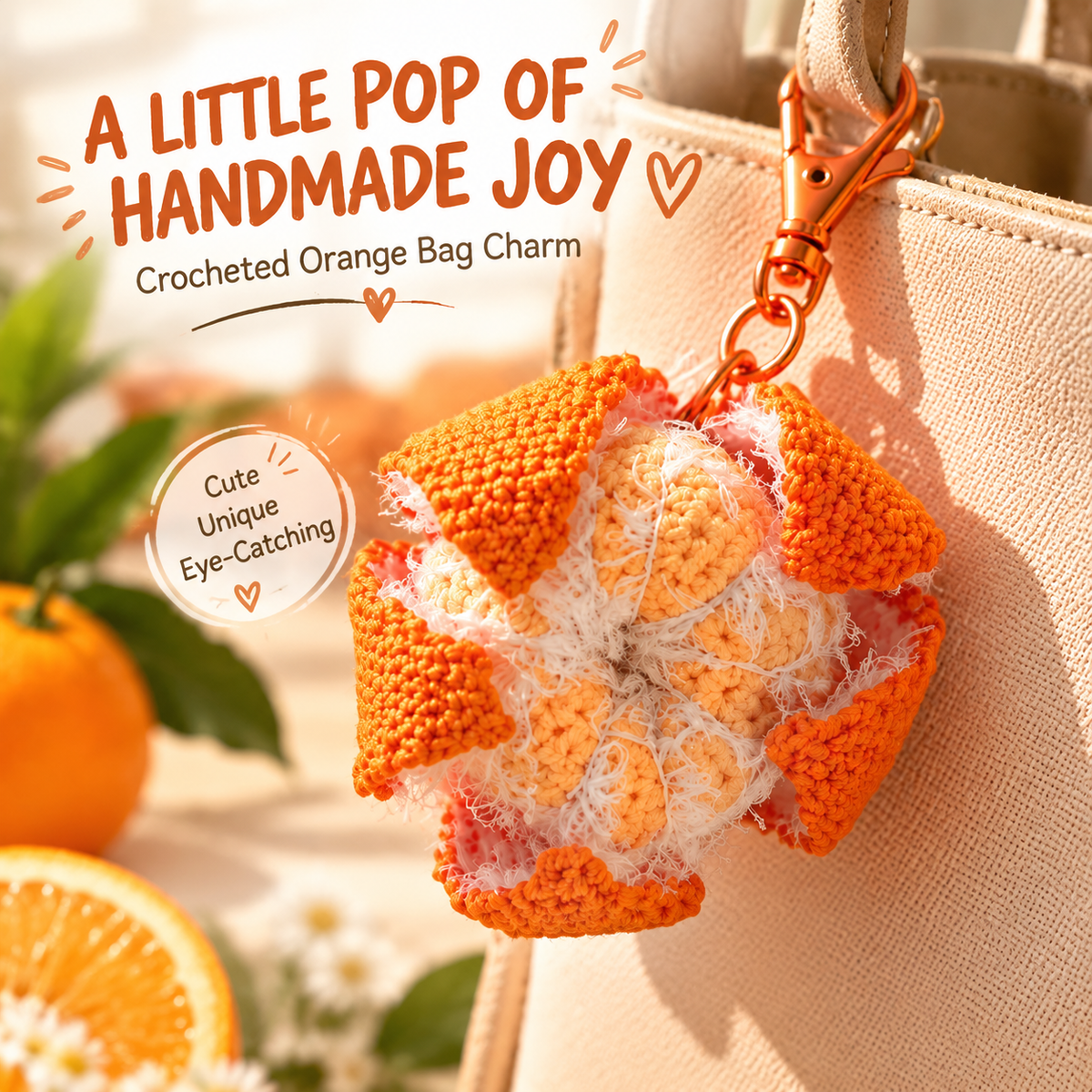 🍊 Crochet Orange Bag Charm – Cute Citrus Accessory for Bags, Backpacks & Keys ✨🎁