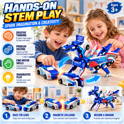 🚗2-in-1 Transforming Dragon Car Toy – Two Racing Cars Combine into a Mechanical Dragon