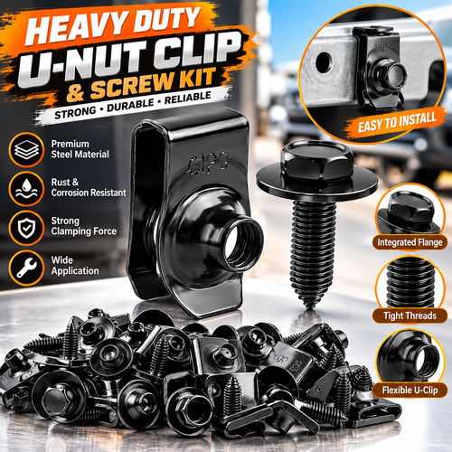 🔩 50-Piece Automotive Retainer Bolt & U-Nut Clip Kit – 1/4″ Hex Fasteners for Fender & Bumper Repairs