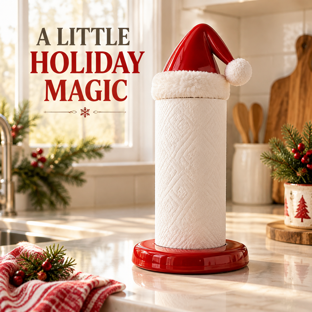 🎅 Santa Hat Christmas Paper Towel Holder | Festive Holiday Kitchen Decor 🎄