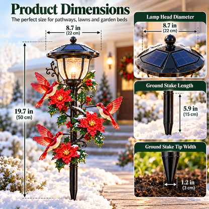 Solar Hummingbird Pathway Light – LED Christmas Garden Stake with Poinsettia Holiday Decor