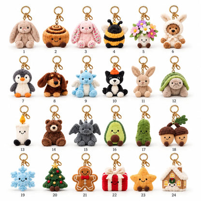 🧸 Jelly Countdown 24-Day Plush Advent Calendar – Mini Plush Bag Charms & Christmas Surprises