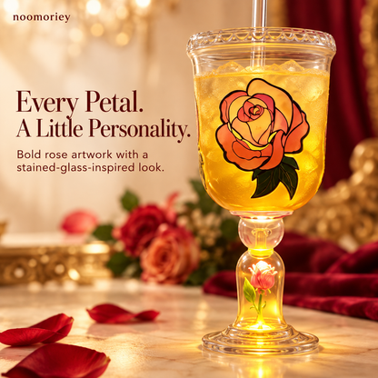 Light-Up Rose Goblet Cup with Straw, Aesthetic LED Flower Tumbler