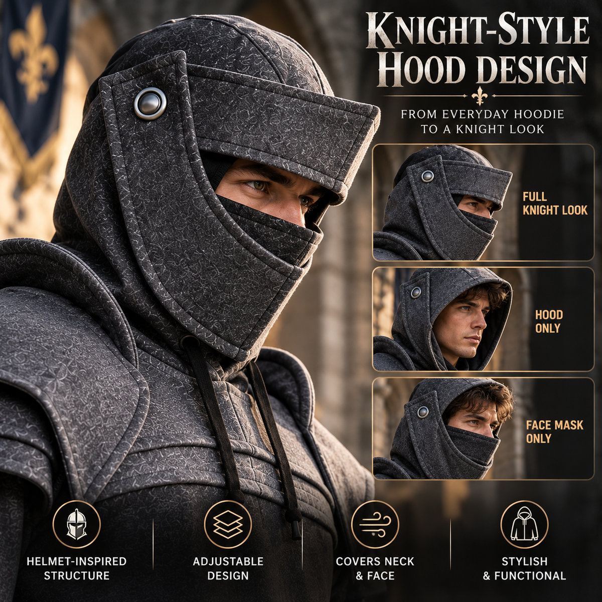 ⚔️ Become the Knight™ Armor-Inspired Hoodie – Medieval Fantasy Style for Everyday Wear