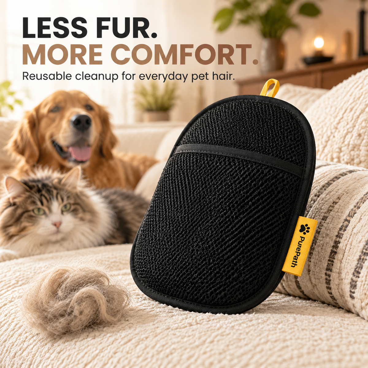 🐾 PurePath™ Reusable Pet Hair Remover Mitt – Washable Dog & Cat Hair Cleaner for Sofas, Bedding & Car Seats
