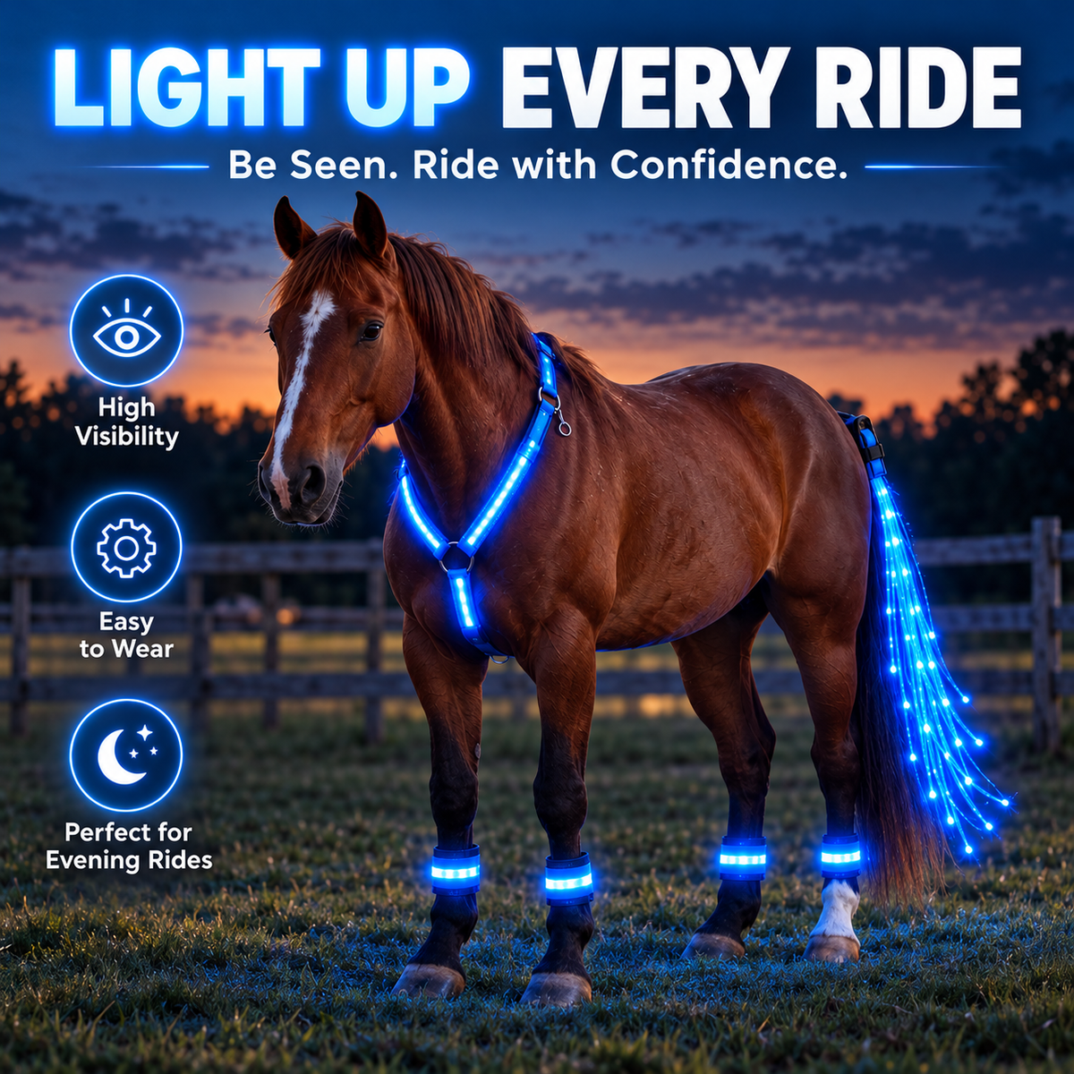 🔥Last Day 50%❤️🐎 LED Horse Night Riding Lights – Full-Body Glow Kit with Enhanced Visibility & 12 Lighting Modes