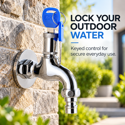 🔐 Lockable Outdoor Water Faucet with Key — Secure Metal Garden Tap for Outdoor Water Access