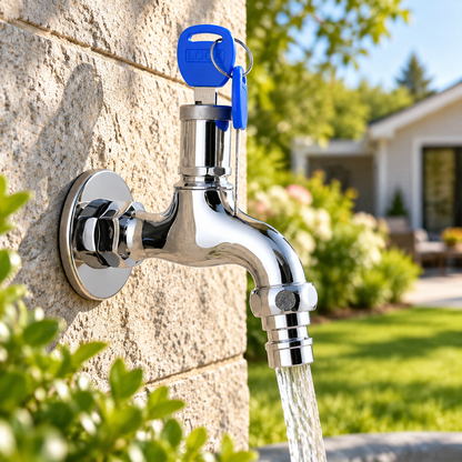 🔐 Lockable Outdoor Water Faucet with Key — Secure Metal Garden Tap for Outdoor Water Access