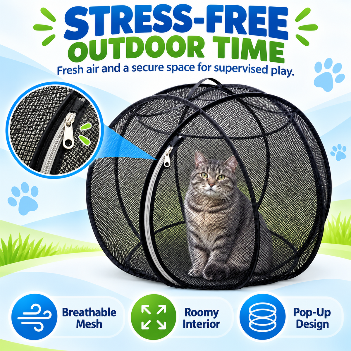 🐱 Pop-Up Cat Playpen – 32' Breathable Mesh Indoor & Outdoor Pet Enclosure