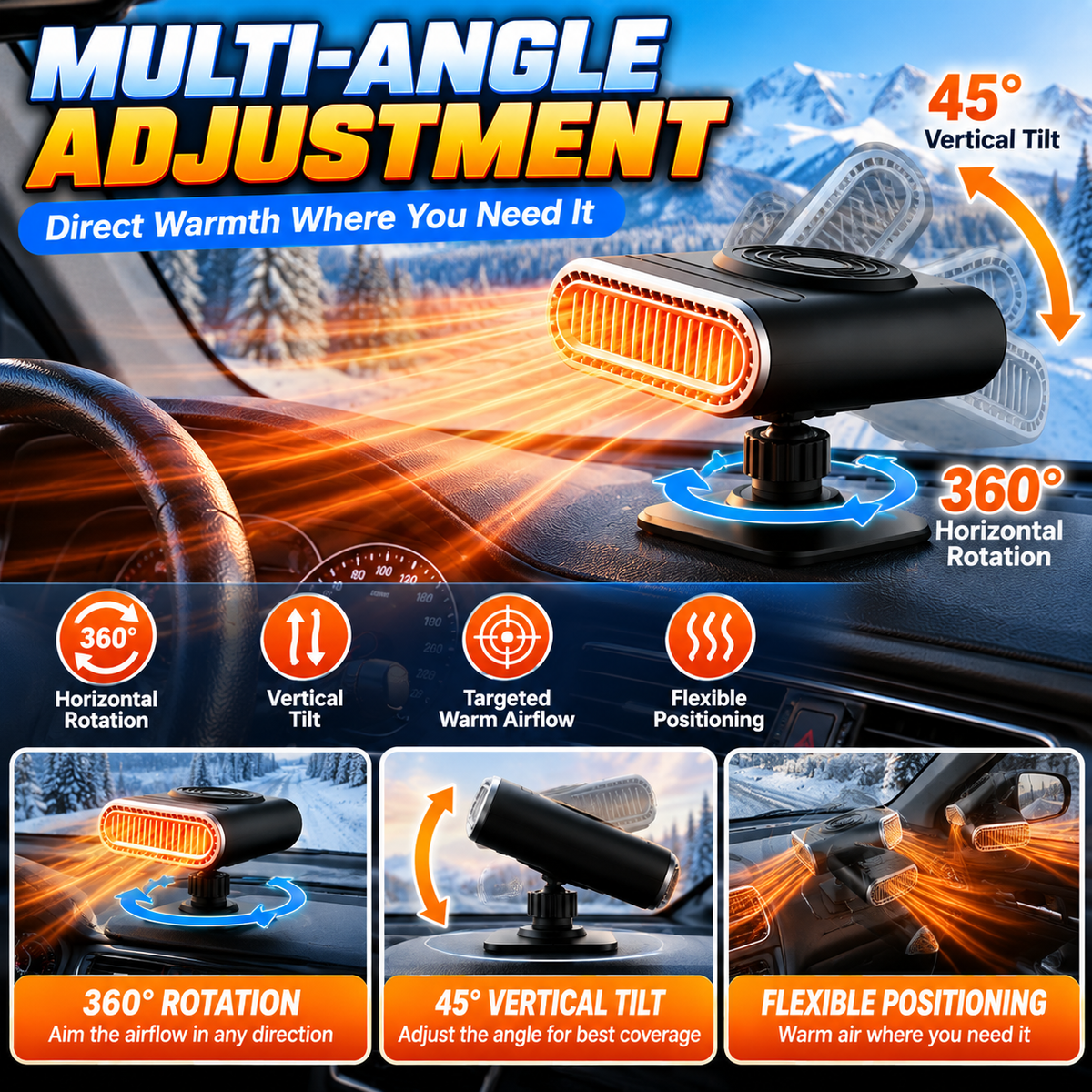 ❄️ 12V Portable Car Heater & Windshield Defogger – Adjustable Warm Air Fan
