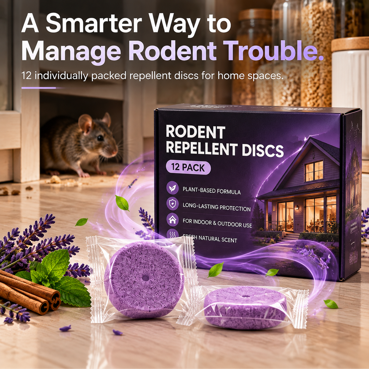 12-pack scented rodent repellent discs shown in the original product gallery
