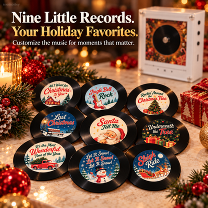 🎄🎵 Christmas Magnetic Music Player with 9 Mini Records – Retro Holiday Decor & Gift Set 🎁