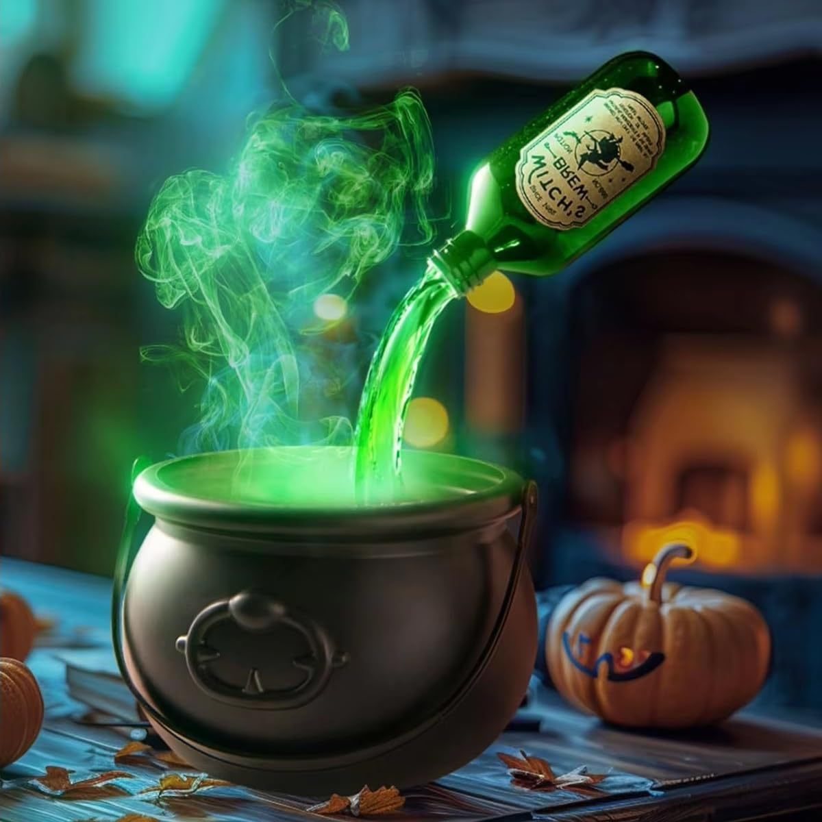 🏆Flash Sale⚡Cauldron Halloween Decor with Magic Floating Potion Bottles and Diffuser