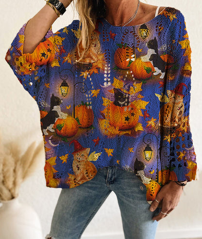 🎃 Halloween Open-Knit Pumpkin Sweater – Cozy Spooky Season Style