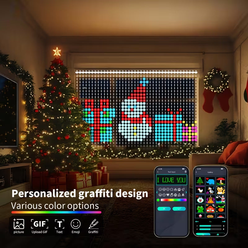 🎉 RGB Pixel Smart Curtain Lights | App Controlled Animated Holiday Lights for Window & Balcony, 2m×1.5m