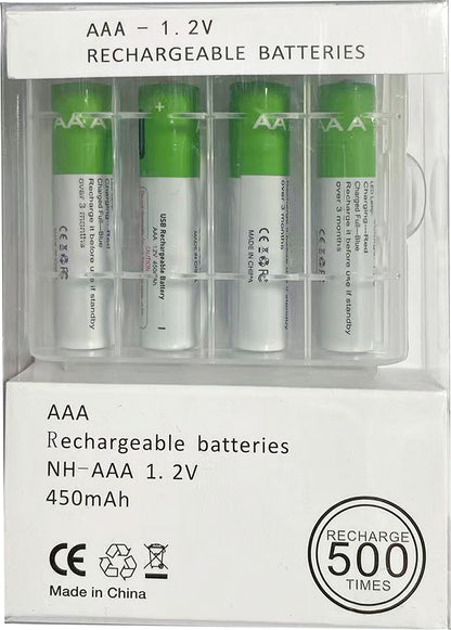 4-Pack USB Rechargeable AA & AAA Batteries – Built-In USB Charging