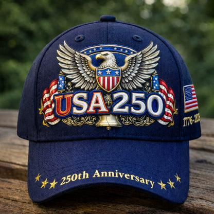 250th Anniversary Baseball Cap Distressed American Flag Print Sun Hat