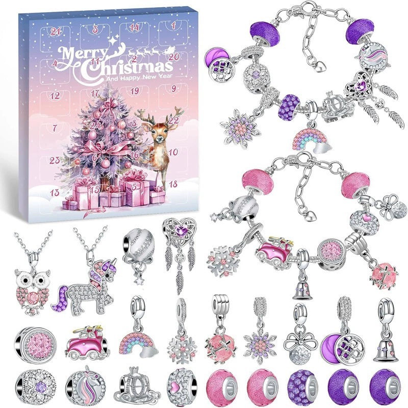 Purple pink moose Christmas DIY charm bracelet Advent calendar