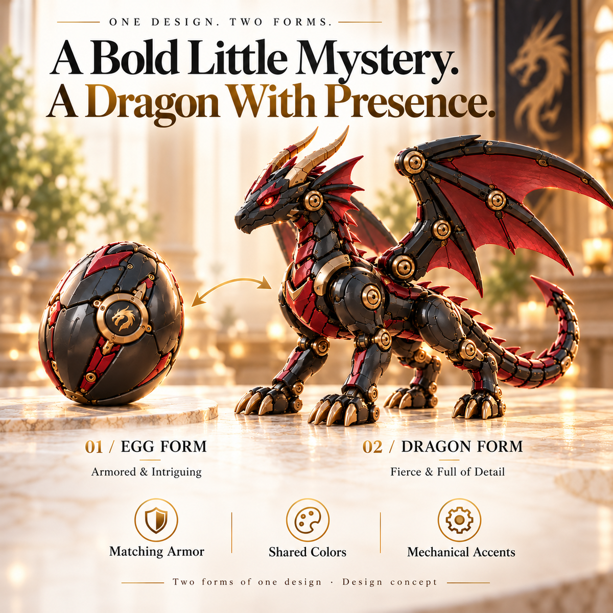 🐉 Mechanical Dragon Egg – Armored Winged Dragon Design Concept