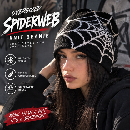 🕸️Oversized Spiderweb Knit Beanie – Bold Contrast Streetwear Winter Hat