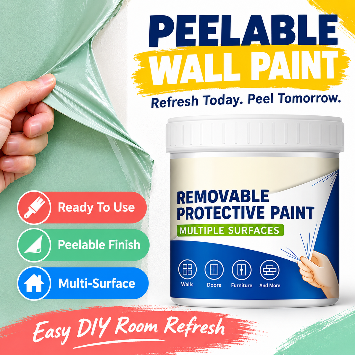 🎨 Peel & Reveal Removable Wall Paint – Change Your Color, Not Your Commitment